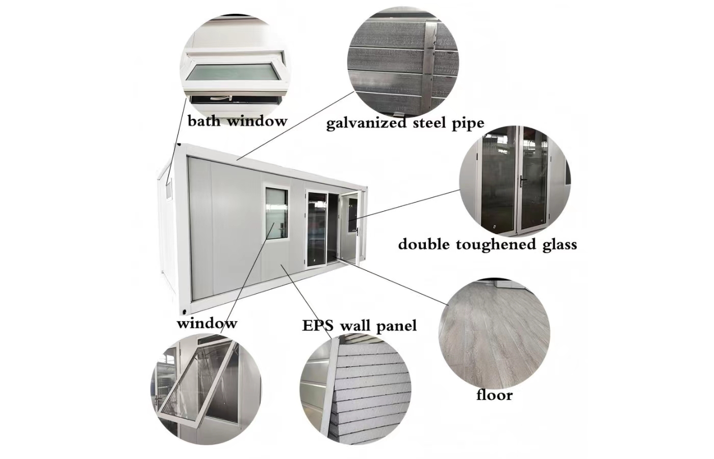 Tavandan Tabana Pencereli Özelleştirilmiş 20ft Sabit Konteyner Ev Tavandan Tabana Pencereli Özelleştirilmiş 20ft Sabit Konteyner Ev