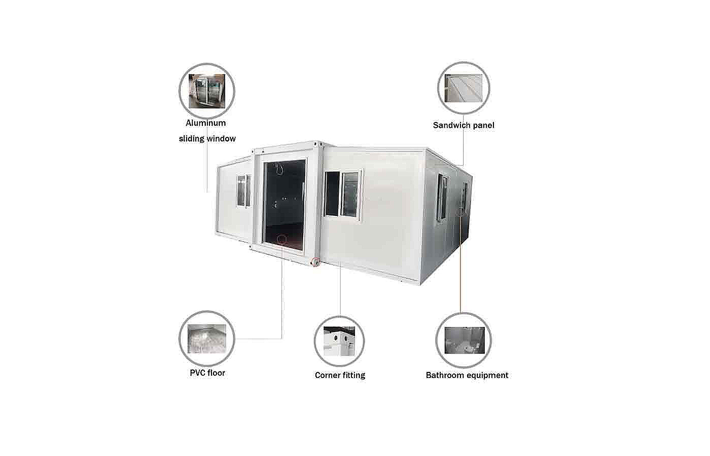 Tavandan Tabana Pencereli 20ft Modern Genişletilebilir Konteyner Özel Mağaza Tavandan Tabana Pencereli 20ft Modern Genişletilebilir Konteyner Özel Mağaza
